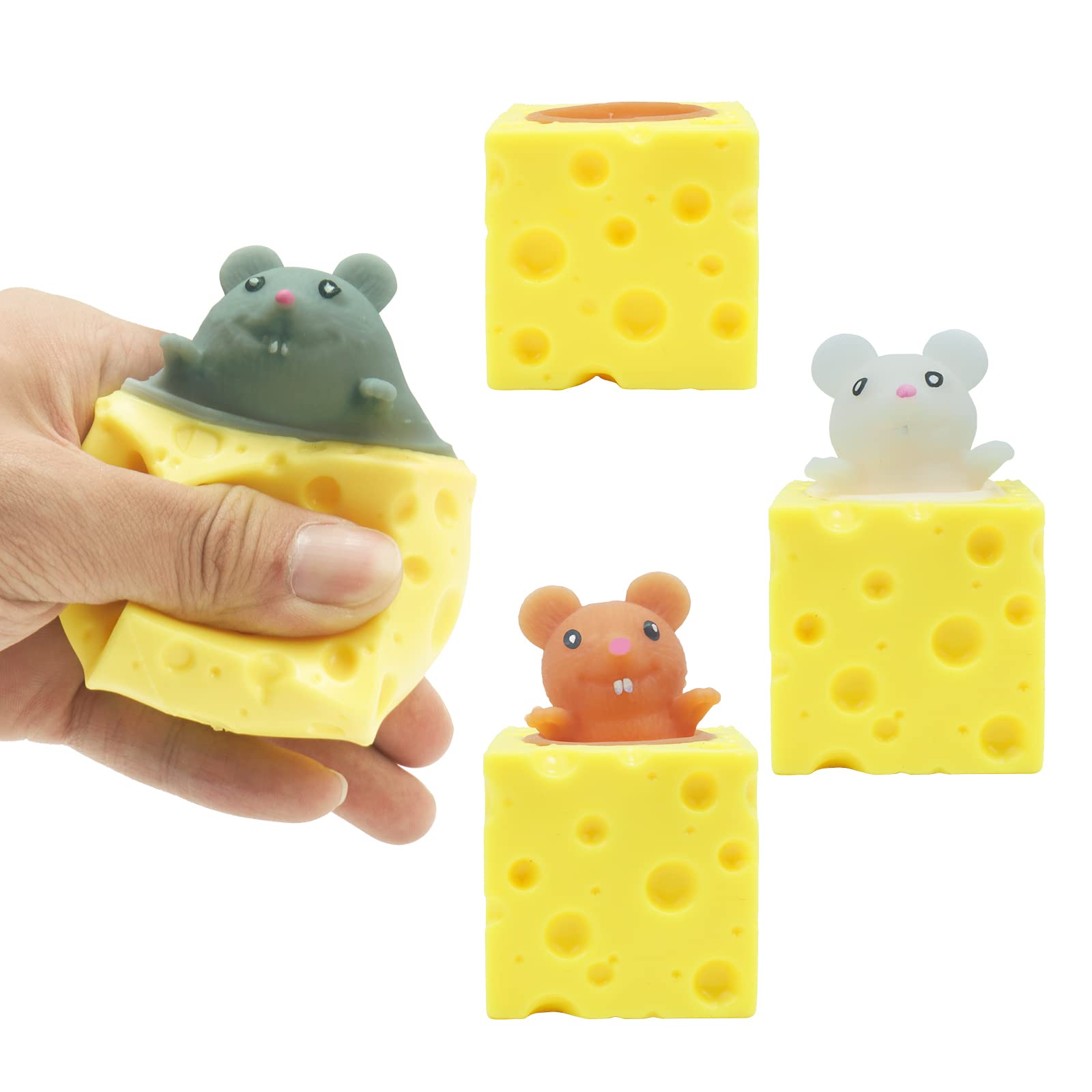 3PCS Animal Squishes Toys, Squirrel Pop-up Toys in Cottage Cheese, Cute Mice Squeeze Toys for Kids ,Mouse Pop Up Fidget Toys ，Cheese Squirrel Cup Fidget Toys for Adults Anxiety ADHD