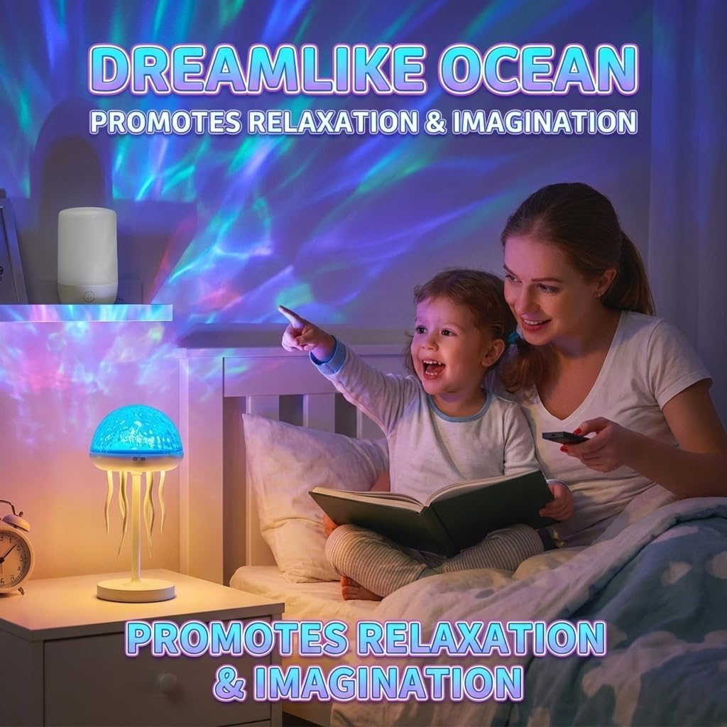 Lampada medusa e proiettore oceano, luce ricaricabile 2 in 1 | gelatina pesce luce lampada oceano onda proiettore acqua ondulazione lampada onda lampada oceano camera arredamento