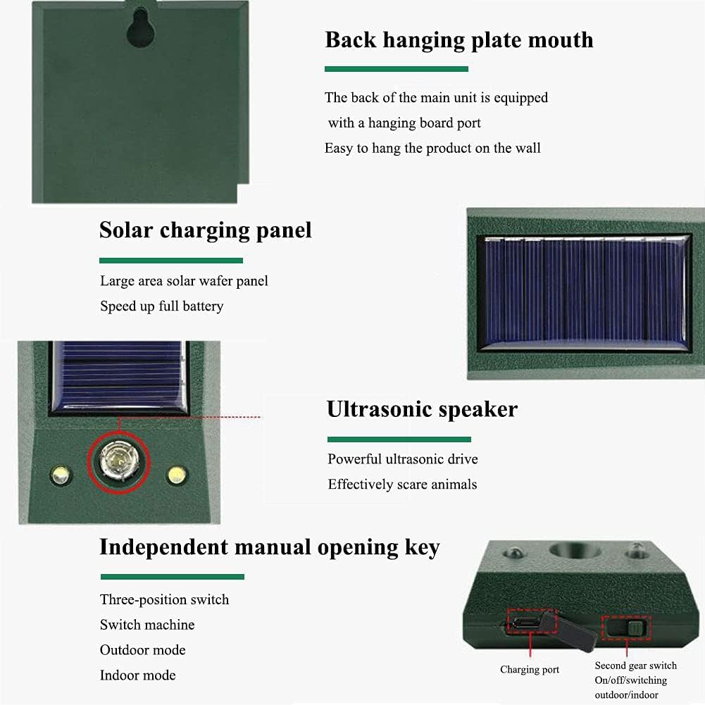4X Répulsif Chat, Répulsif Animaux Haute Puissance avec Rouge LED Lampe, Répulsif Étanche Charge de Solaire ou de Piles, Répulsif Souris Chien Renard Cerf Ours Sauvage