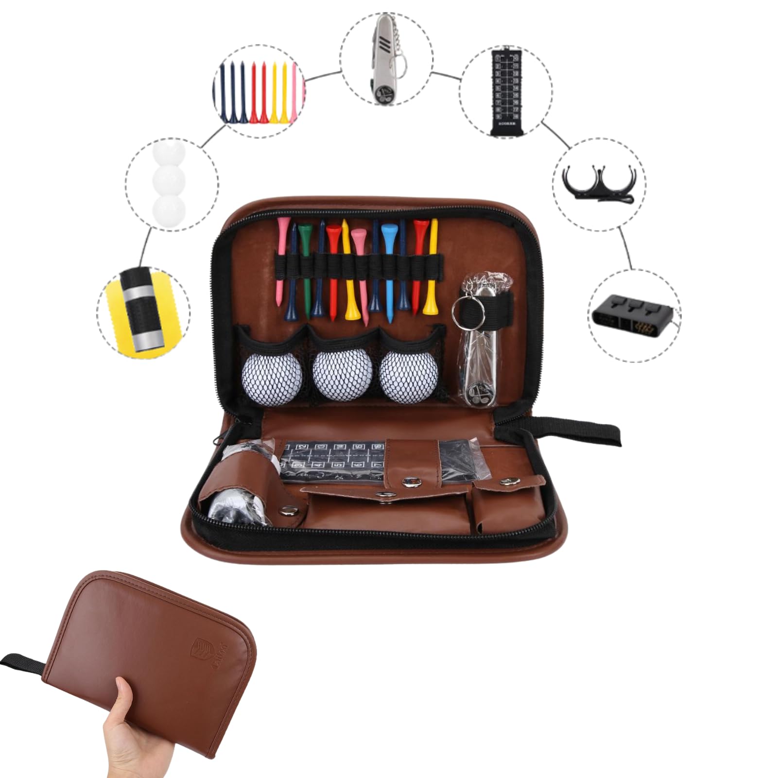 Golf Bag Strumento Kit, Kit di Attrezzi da Golf Sport Esterno di Pelle Golfista Accessori da Golf