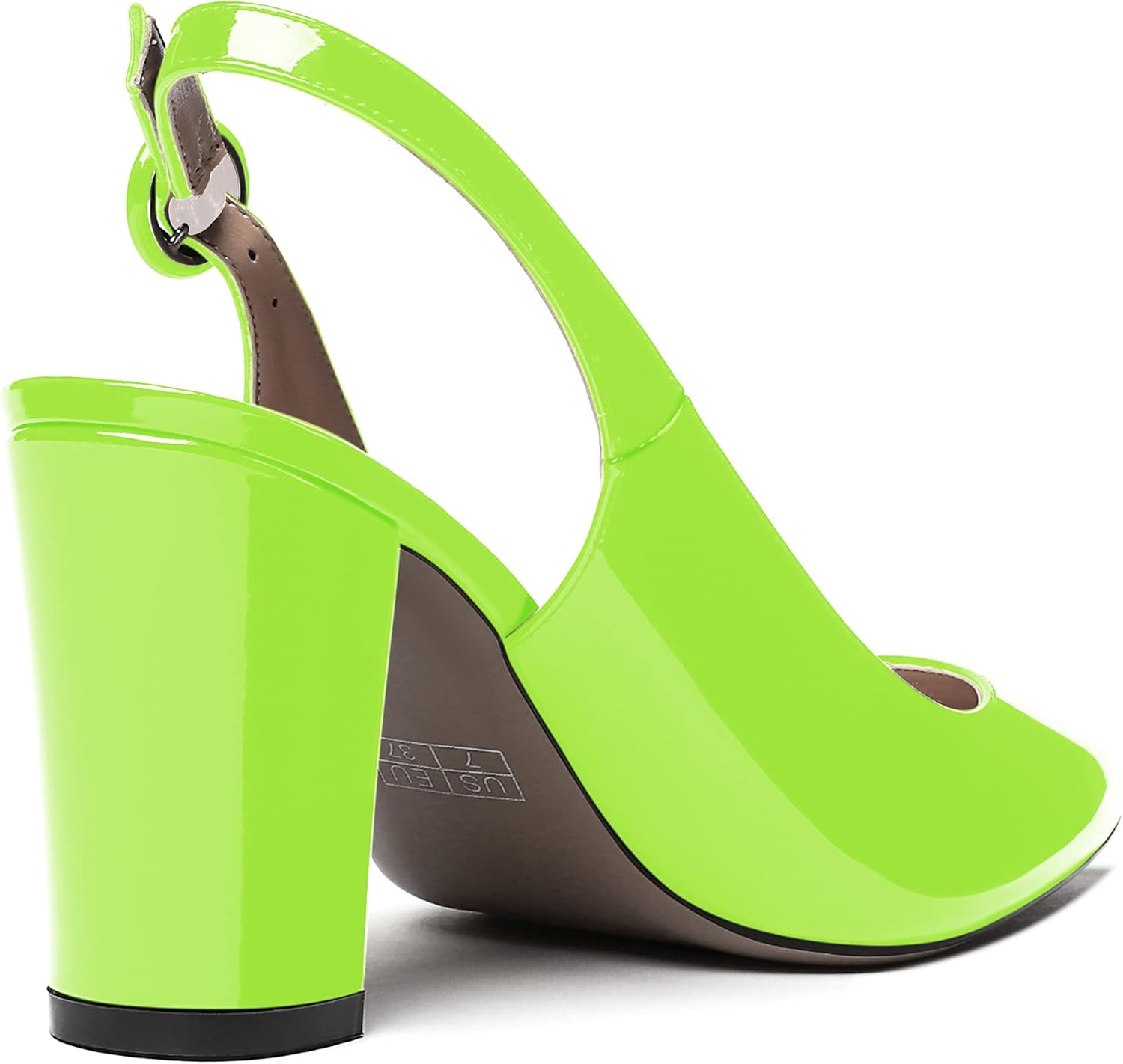 WAYDERNS Women's Thick Patent Solid Pointed Toe Slingback Buckle Ankle Strap Block High Heel Pumps Shoes 3 Inch - Image 5