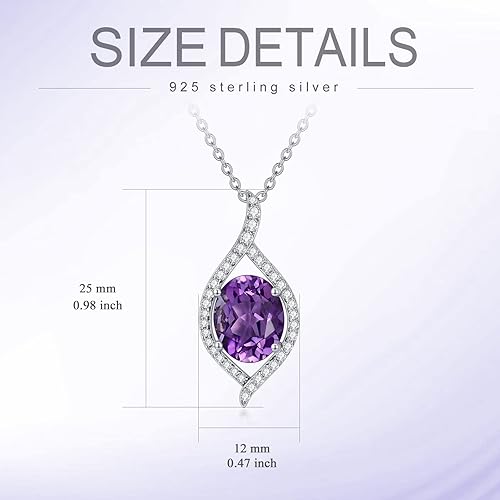 Miniatura 5 de Natural Amethyst Necklace 925 Sterling Silver Authentic Gemstone Purple February Birthstone Pendant Jewelry Gift for Women Girls