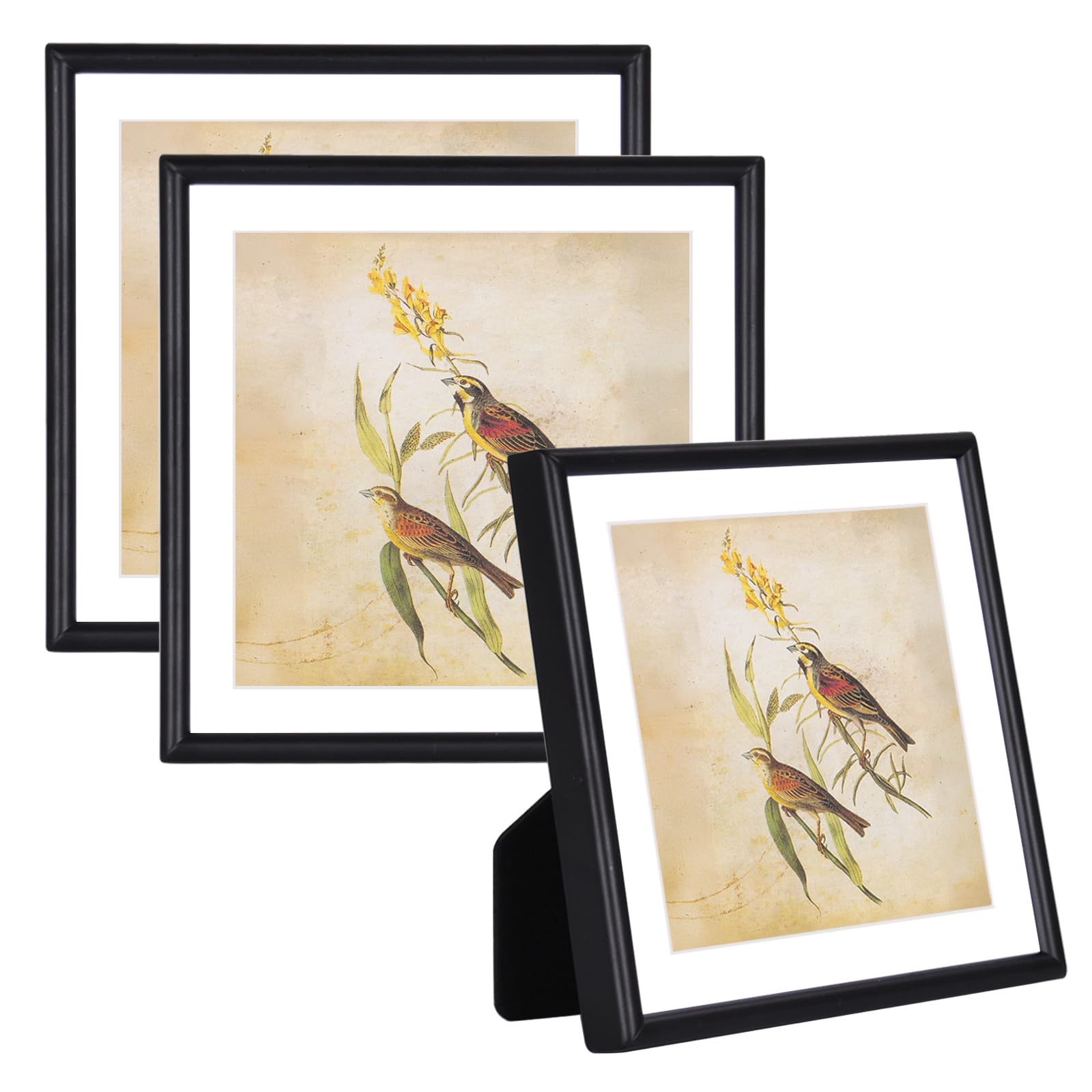 4x4 Picture Frame Set of 3, Black Aluminum Metal Square Photo Frame with HD Glass, Fits 3x3 with Mat or 4 x 4 without Mat, Display For Tabletop or Wall Collage