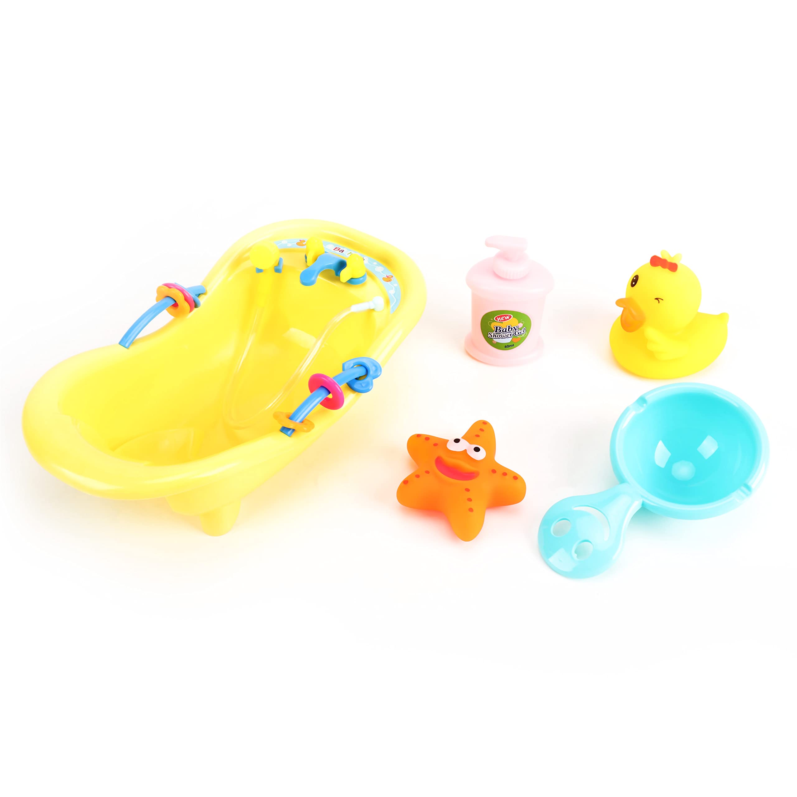 The Moon Brand Bath Buddies for Toddlers – 6Pcs PretendPlay Sea Life Toys w/ Mini Duck, Fish, Bathtub – Soft Kids Toys for Bathing Doll & Imaginative Play – Girl and Boy Baby Pool Accessories - Yellow