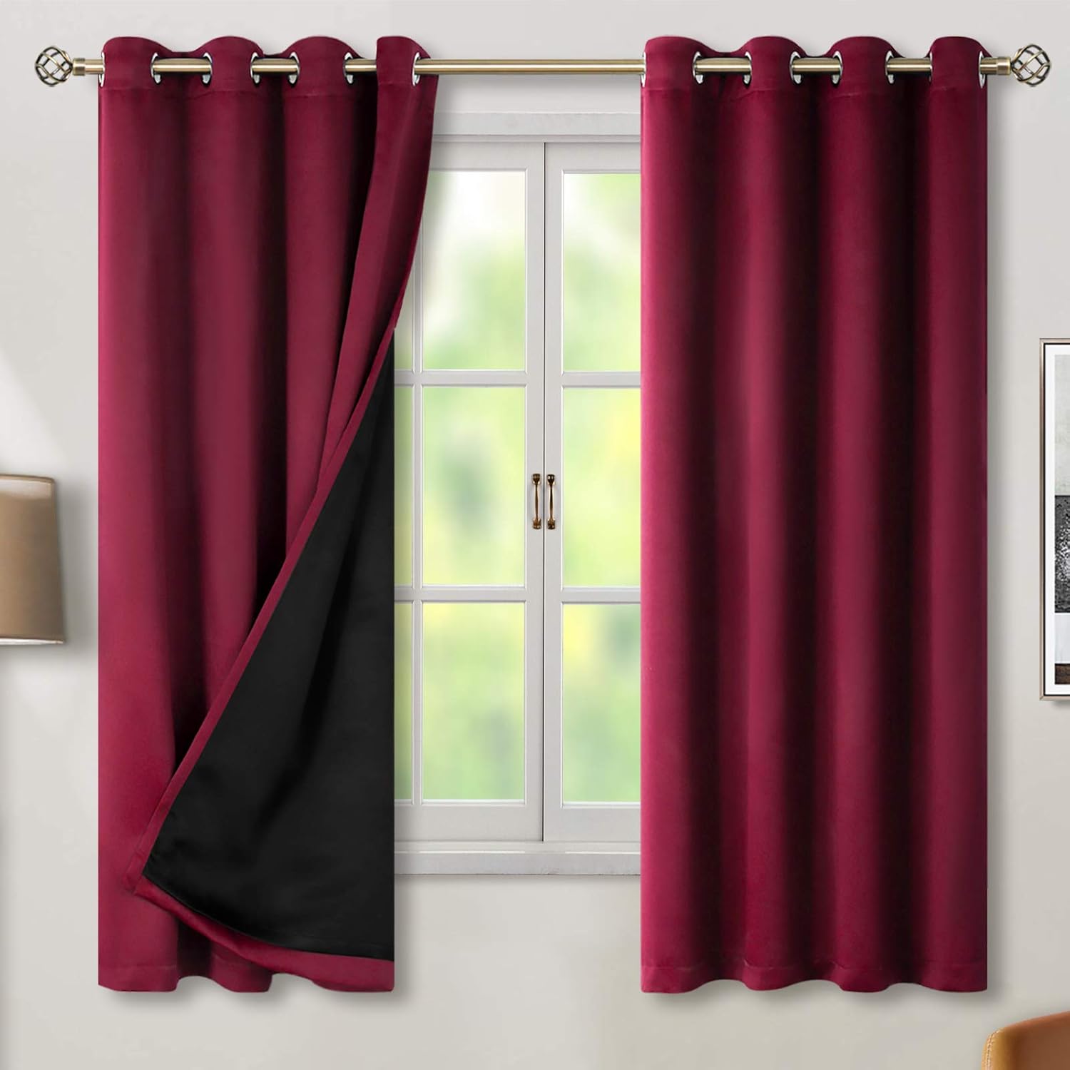BGment Thermal Insulated 100% Blackout Curtains for Bedroom with Black Liner Double Layer Full Room Darkening Noise Reducing Grommet Curtain (52 x 63 Inch