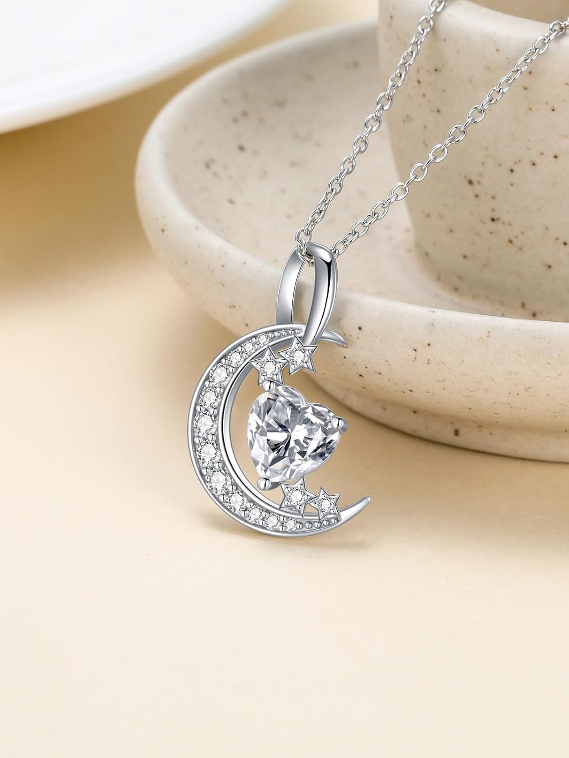 1CT Moissanite Moon Star Necklace for Women, 14K Gold Plated 925 Sterling Silver Moon Pendant Necklace Mountain Jewelry Birthday Christmas Gift for Her Girlfriend Wife, 18+2" - Image 5