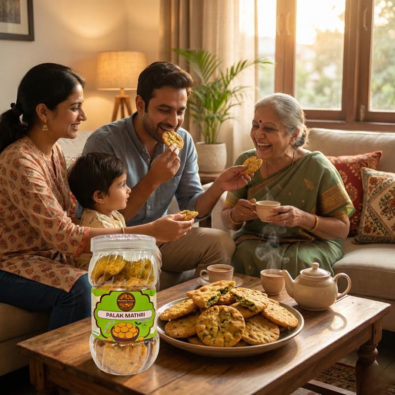 Image of MumMum Treats Palak Mathri | Crispy & Flaky Tea-Time Snack | Savoury Spinach Nasta for Anytime Cravings | 300g