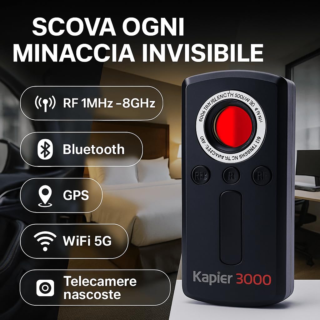 Rilevatore Microspie, Telecamere GPS - compatto ottimo per bonifica in auto, comodo da taschimo - Proteggi la Privacy con Tecnologia Avanzata (KAPLER 3000)