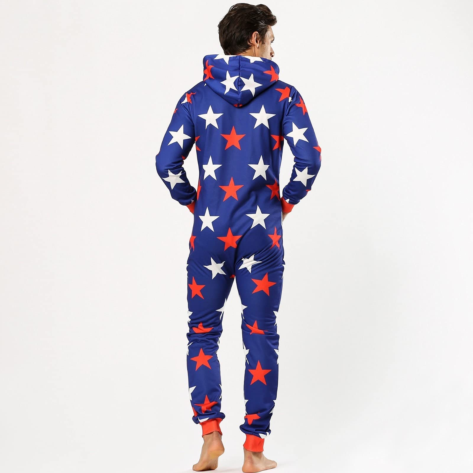IQYU Mono de terciopelo para hombre, cálido, de una pieza, pijama de Navidad, de invierno, de Navidad, pijama largo de cuerpo entero, pijama de una pieza