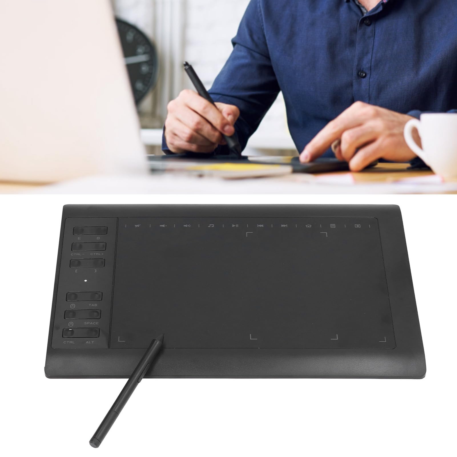 Tablet gráfica para Dibujo con sensibilidad a la presión de 8192 Niveles, 233 PPS y 5080 LPI; Tableta de Arte Digital para Ordenador de Escritorio, portátil y Android; 12 Teclas de