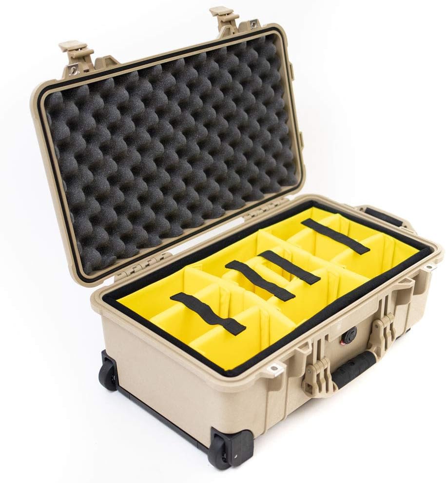 Pelican 1514 Tan Case With Padded Dividers and Wheels