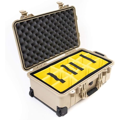 Pelican 1514 Tan Case With Padded Dividers and Wheels