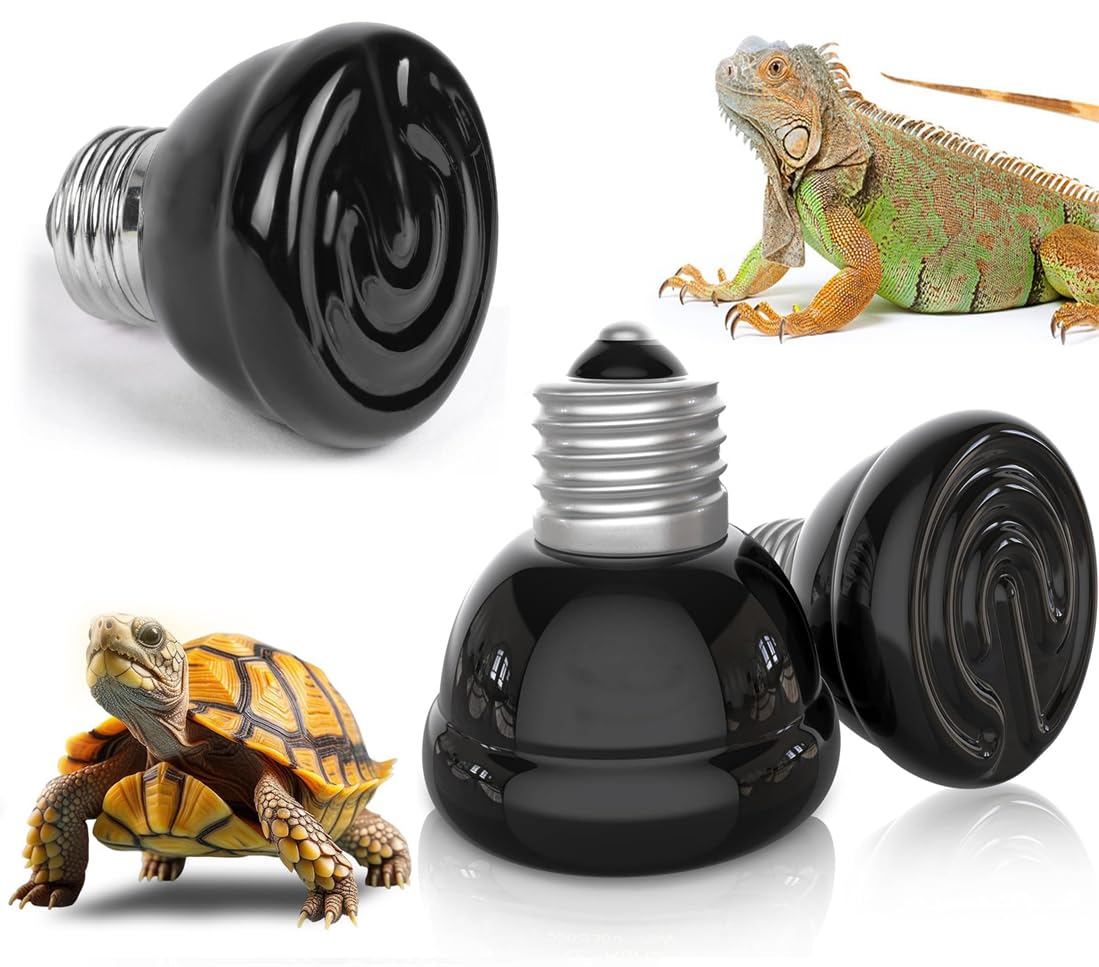 3 Pack E27 Reptile Heat Bulb, Black Pet Infrared Ray Heating Lamp for Reptiles Lizards Tortoise Snakes Chicken Fruit Spider Reptile Box Winter Warmer Bulbs, 75w + 50w + 25w