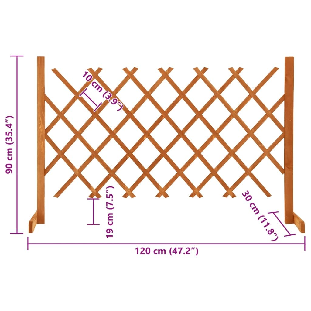 Clôture en treillis de jardin extensible en bois de sapin massif orange 120x90 cm, panneau de séparation et brise-vue pour jardin extérieur, terrasse, balcon, haie et protection