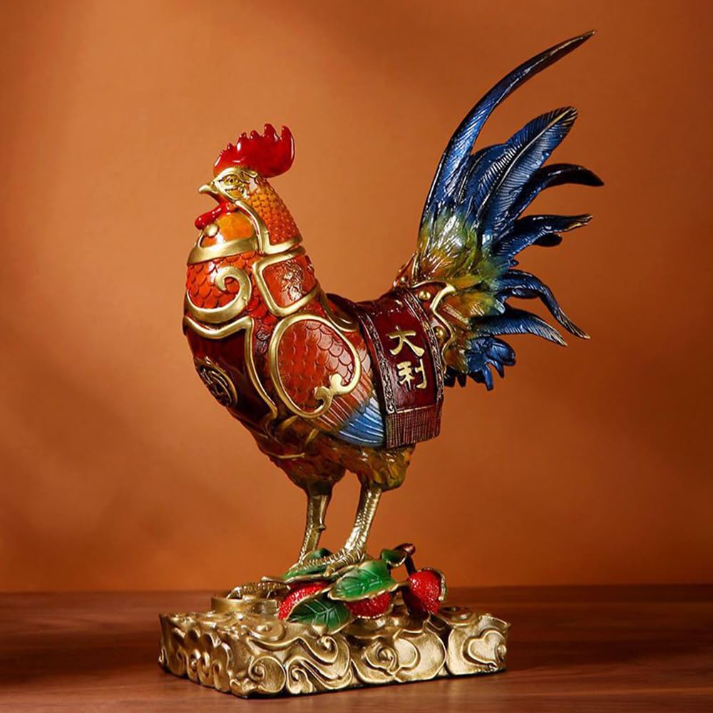 ZXLIHS Mosiężna chińska maskotka koguta Ozdoba Mosiężna brązowa maskotka Feng Shui