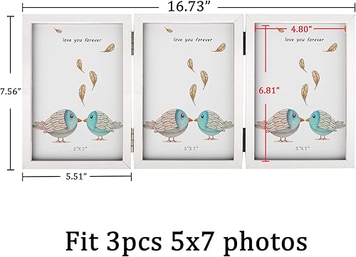 Miniatura 3 de Marco de fotos triple de 5 x 7 con bisagras para 3 fotos, marcos de fotos plegables con marcos verticales de cristal, color blanco