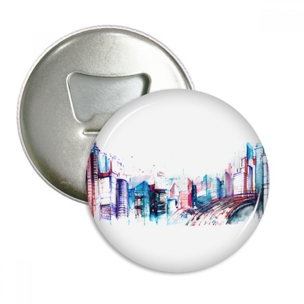 Gratte-ciel aquarelle décapsuleur aimanté frigo et pins badge argent 3pcs