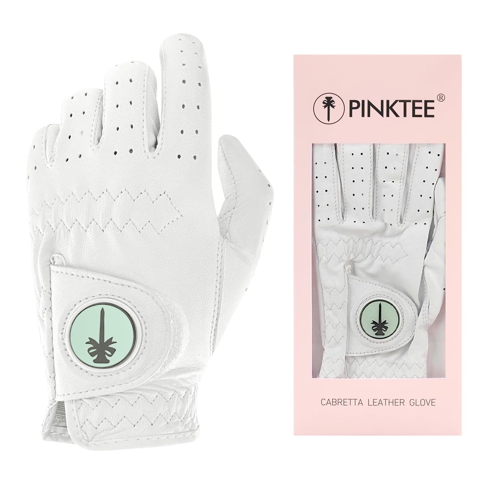 PINKTEE Damen-Golfhandschuh aus weichem Flex-Leder, mit abnehmbarem Golfballmarker, linke Hand, Größe S, M, L, XL