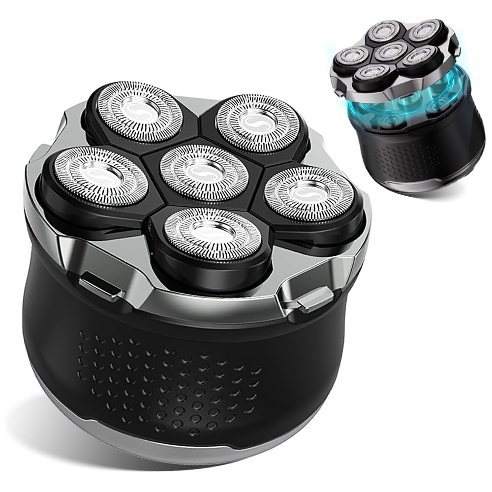 Electric Razor for Men Head Shaver for Bald Men Grooming Kit Wet Dry Rotary Shavers Nose Hair Beard Trimmer Clippers Facial Cleansing Brush Cordless Waterproof USB Charging Rechargeable (Black)