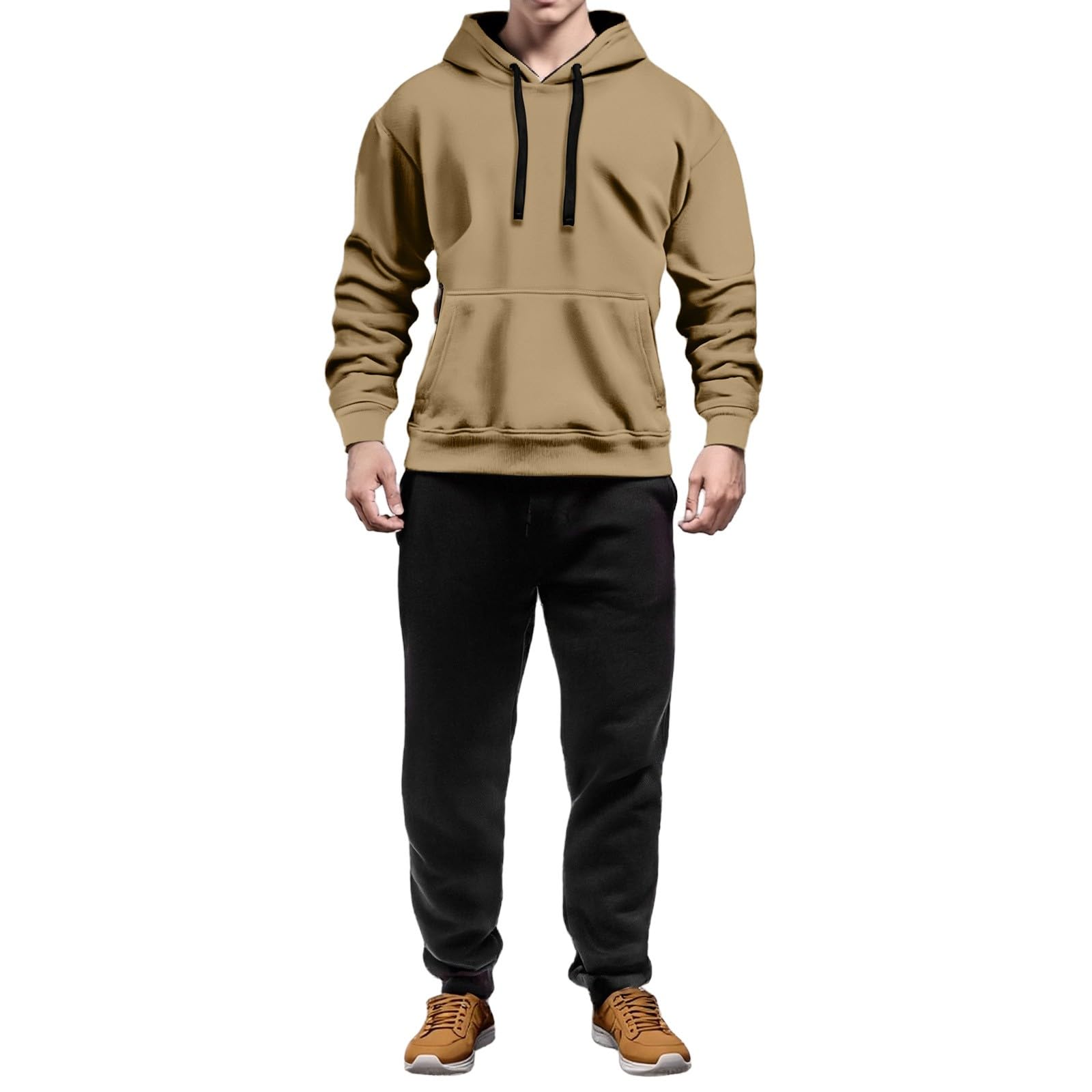 Generisch Tuta sportiva da uomo, tinta unita, set di felpe e pantaloni, per attività all'aria aperta, fitness, palestra, streatwear, 2 pezzi, abbigliamento sportivo, per sport a casa