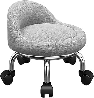 Rolling Stool Stool Chair Beauty Stool Leather Robust Roller Stool Portable Pedicure Footstool with Universal Wheels and Backrest for Home Office Garage Shop Blue (Grey)