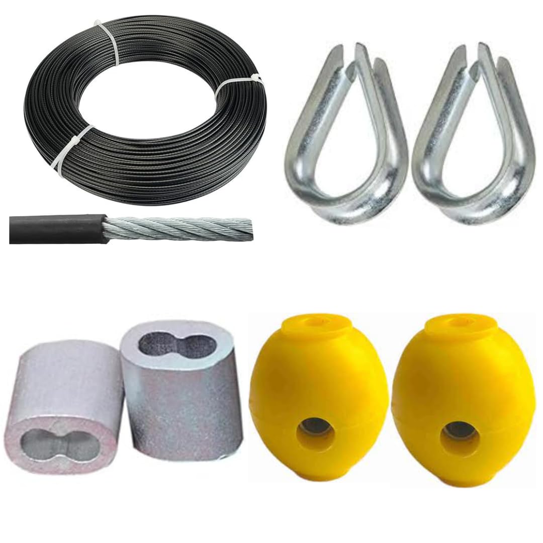 BARLOCK™ Gym Cable Wire for Machines (5mm) with Locking Kit - Ferrule Locks, Thimble Locks & Cable Ball Stopper (Black, 30 Meter)