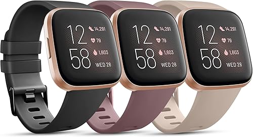 Vista 11 de Paquete de 3 bandas de silicona suaves compatibles con Fitbit Versa 2 / Fitbit Versa / Fitbit Versa Lite, bandas deportivas ajustables para mujeres