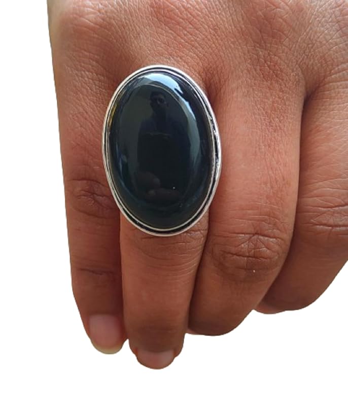 Natural Black Onyx Ring Oval Stone Ring Handmade Ring