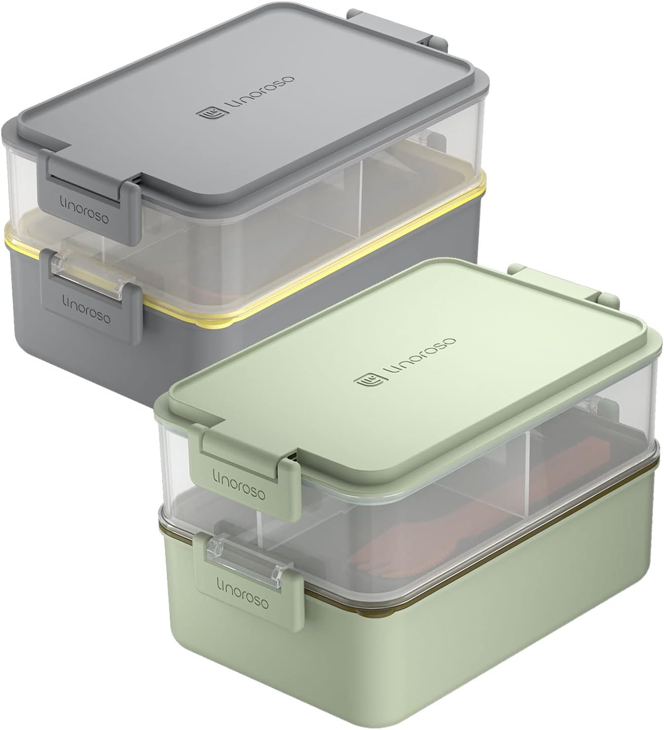 linoroso 2 PCS Stackable Bento Box Adult Lunch Box | Meet All You On-the-Go Needs for Food, Salad and Snack Box, Premium Bento Lunch Box for Adults Include Utensil Set, Dressing Containers