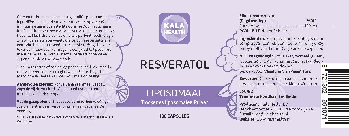 Kala Health Liposomales Resveratrol Kapseln – Trockenpulver – 200 mg pro Kapsel - Pflanze Polygonum cuspidatum (180)