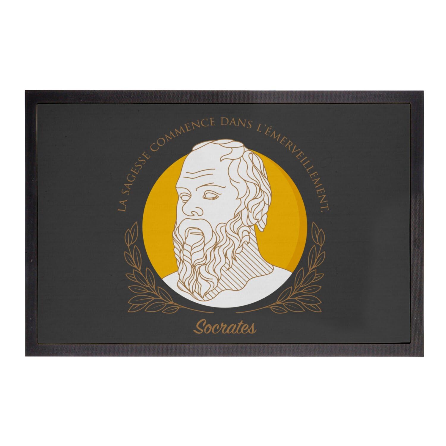 Paillasson noir 75x50cm tapis entrée texte philosophique Socrate