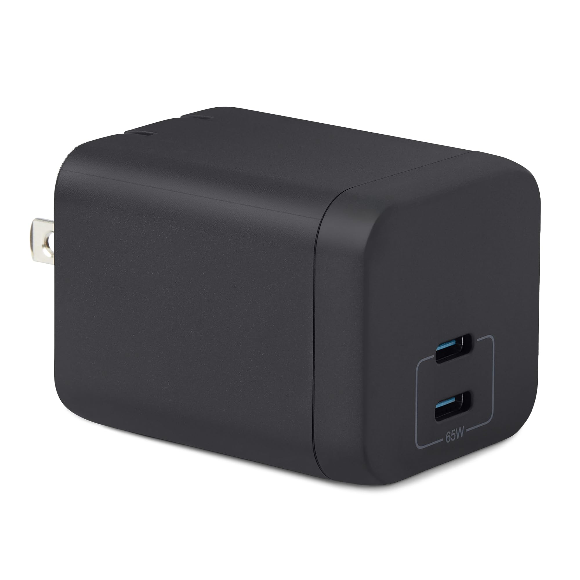 Amazon Basics 65W Fast Charging GaN USB-C Wall Charger, 2-Port for Laptops, Tablets, Phones, Charge 2 Devices at Once, Black