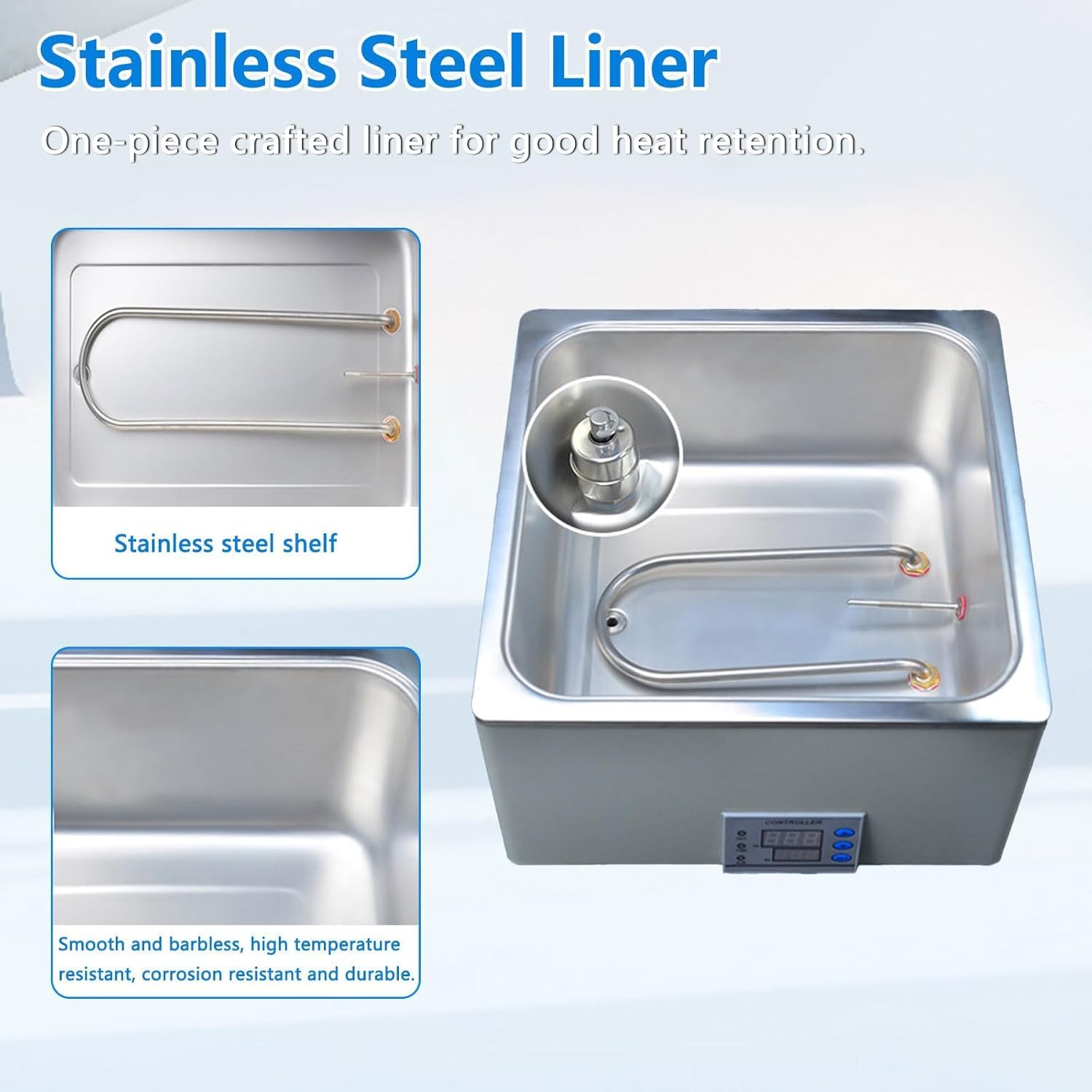 300W Digital Lab Water Bath with Thermostat, Stainless Steel Inner Tank, Timer & Waterless Protection, 100℃ Laboratory Equipment for Scientific Research