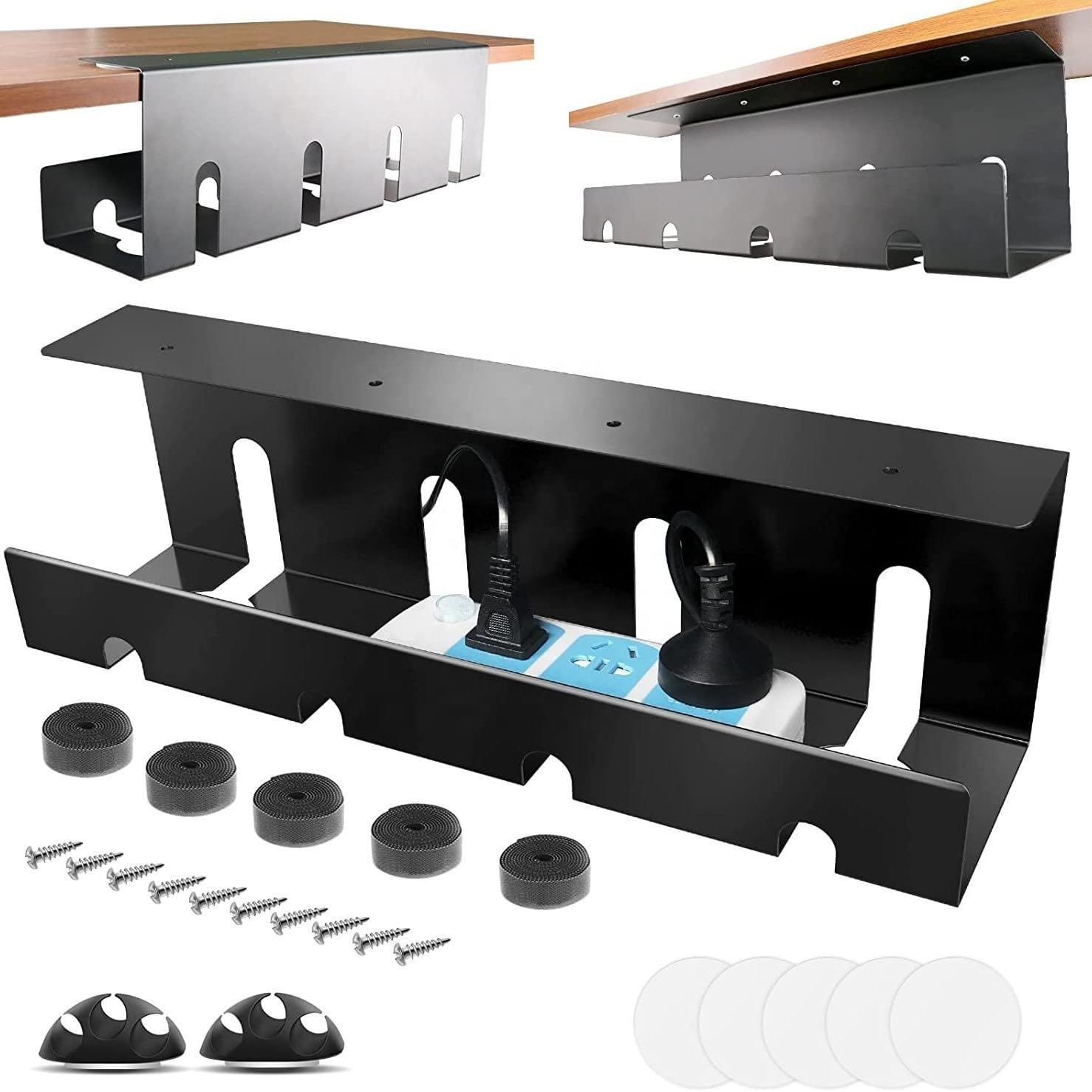 Desktop Metal Cable Management Tray - Multipurpose, Movable, No - Assembly Organizer - Modern Minimalist for Office Desks (Black)