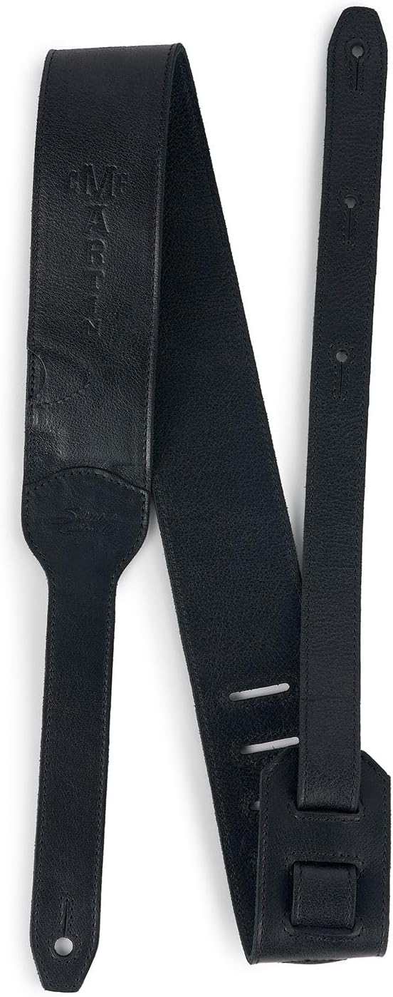 MARTIN LUXE Leather Guitar Strap – Black | Full Grain Leather with Pick Holder