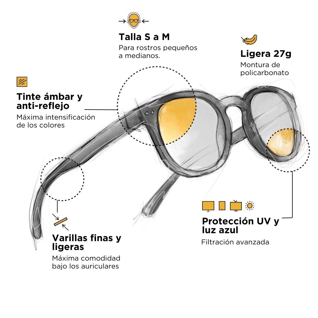 Horus X • Gafas Luz Azul Hombre Mujer | Gafas Filtro Luz Azul para Pantalla Anti Fatiga & Migraña Ocular | Urban V3