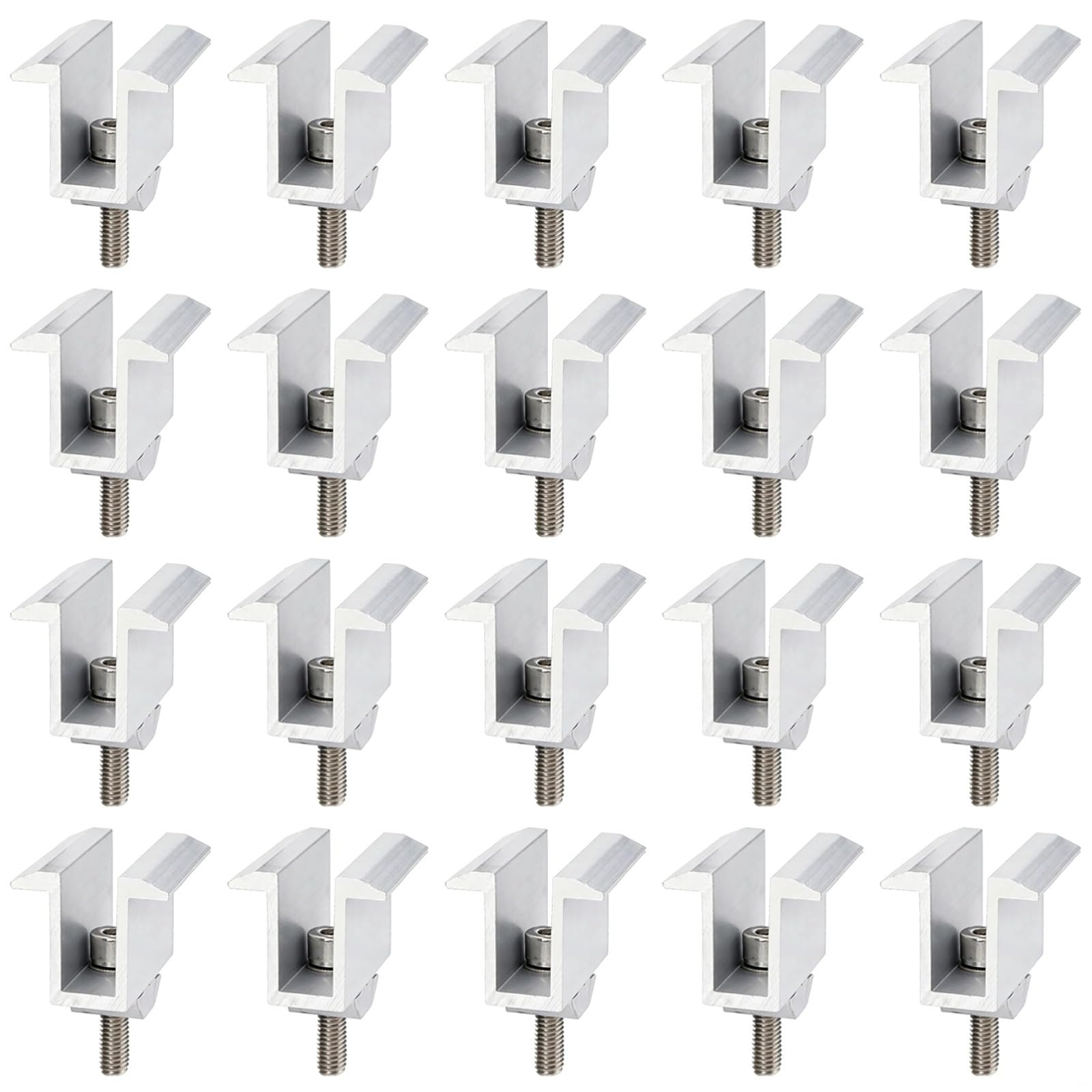 20 aluminiowych zacisków środkowych do paneli słonecznych, 1,7 cala/42 mm, bezpieczne Pv