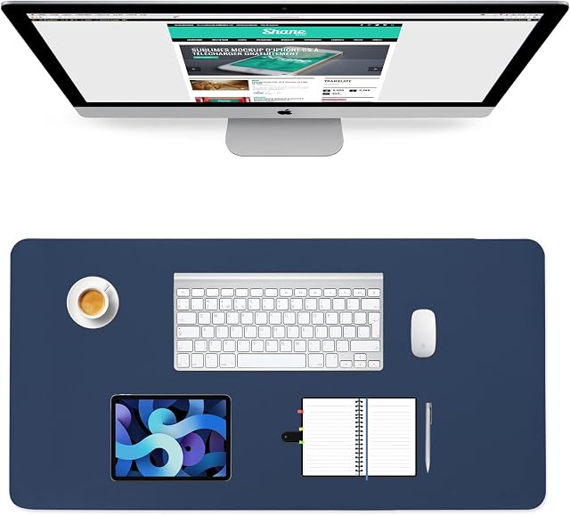 PINKCAT Desk Pad, 80x40cm Dual-Sided Desk Mat Leather Large Waterproof PU Desk Blotter Office Desk Pad Protecor Non-Slip Writing Mat Blue for Office and Home (Blue-Yellow)