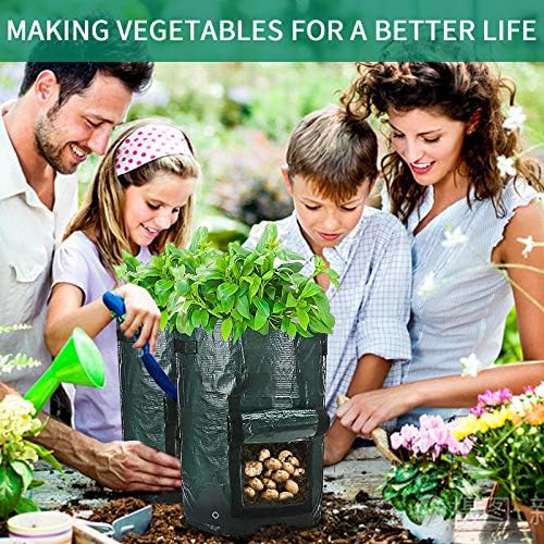 7 Gallon Plant Growing Bags-4 Packs, Potato Grow Pots for Strawberry Tomato Carrot & Other Vegetable, Heavy Duty Thickened Garden Growing Bags with Window and Handles (Dark Green)