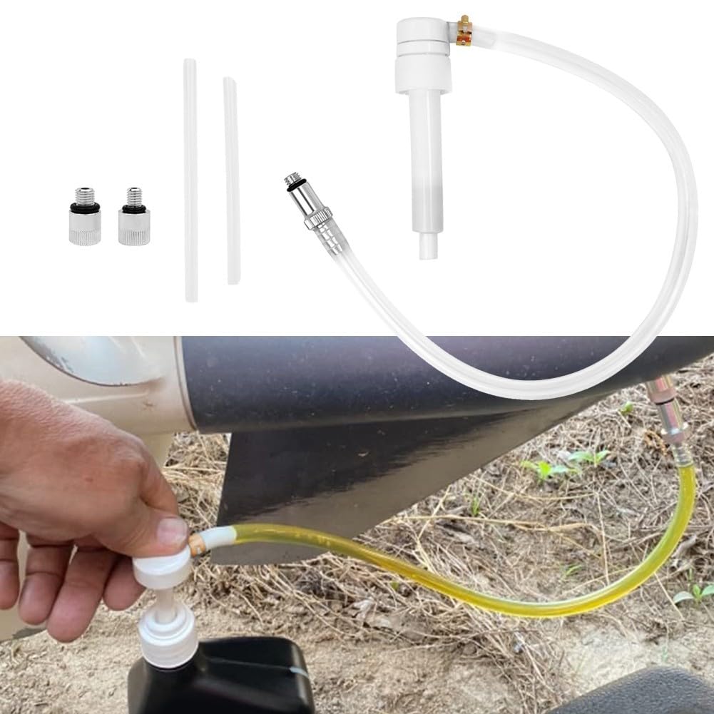 Eawfgtuw Kit pompa olio ingranaggi motore fuoribordo marino inferiore con adattatore girevole in metallo da 3/8", raccordi da 8 mm e 10 mm, 2 tubi di aspirazione per bottiglie standard da quart, 8 CC