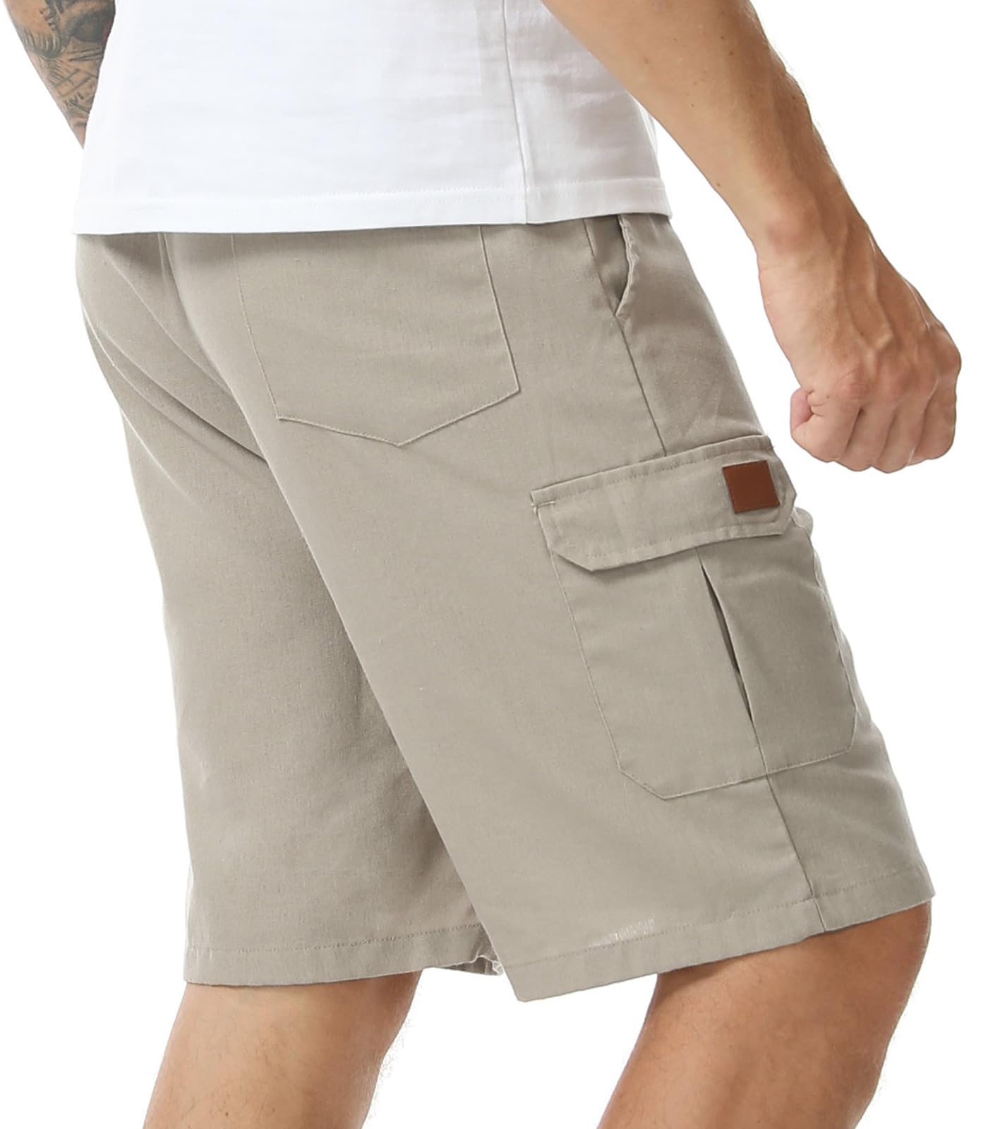 Pantaloncini Cargo Uomo in Lino Bermuda Shorts Estivi con Tasche Casual Pantaloni Corti Leggeri e Traspiranti con Elastico