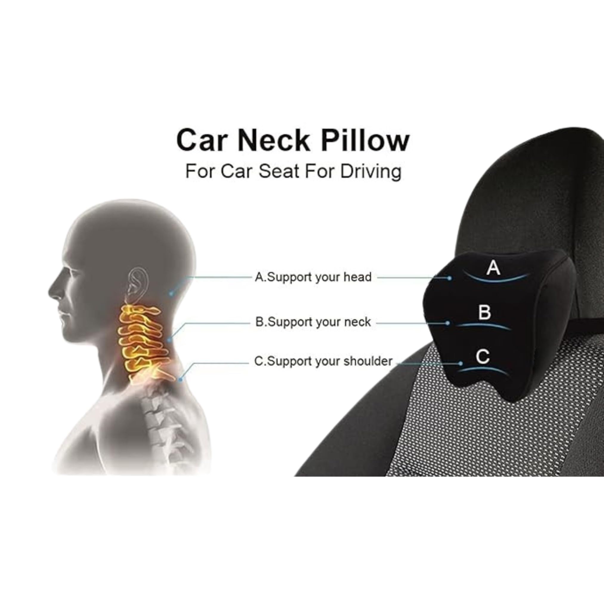 VANSHORA Car Head Rest Pillow Memory Foam Neck Rest Cushion for Car Seats Adjustable Ergonomic Support Lumbar Travel Comfort Soft Pain Relief Black Blue 3