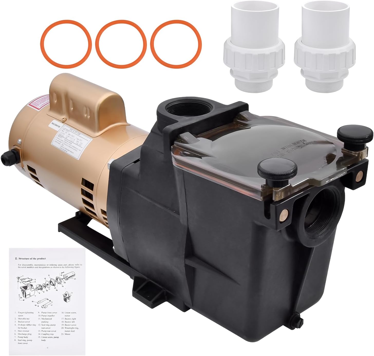 W3SP2615X20 2 HP In-Ground Pool Pump Single Speed High Flow 2" Inlet with Dual Voltage 115/230V 1-Speed 2HP Swimming Pool Super Pump with Filter Basket Fitting Adapter Replace# SP2615X20