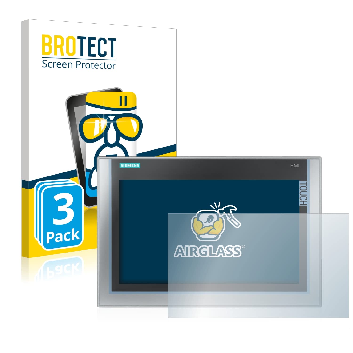 BROTECT Protector Pantalla Cristal para Siemens Simatic HMI TP 1200 Comfort Inox Protector Vidrio (3 Unidades) - [Dureza 9H, Anti-Arañazos]