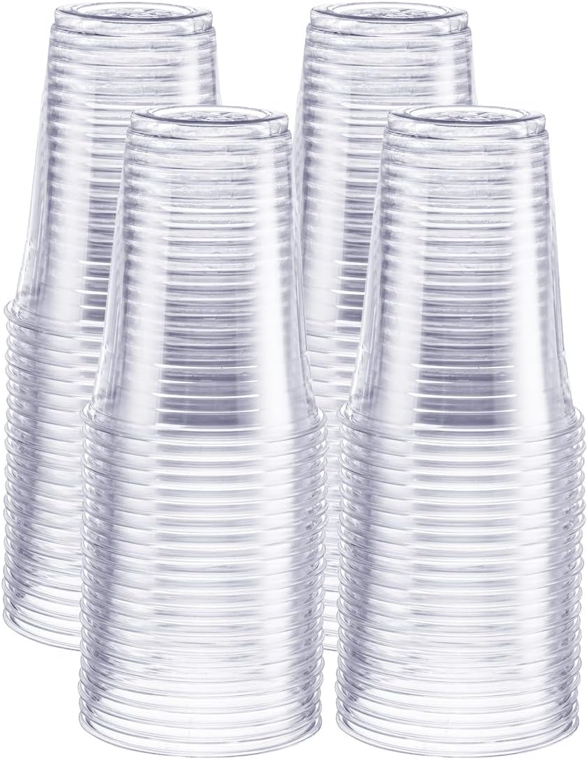 GUSTO [16 oz. - 100 Pack] Crystal PET Clear Plastic Cups for Party - Ideal for Cold Beverages, Smoothies, and Parties-(Formerly Comfy Package)
