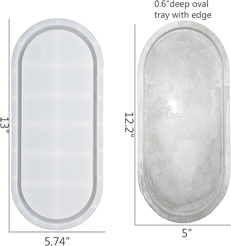 Miniatura 3 de Moldes ovalados de silicona ovalados extra grandes para platos de resina, bandeja de hormigón, bricolaje, 12.2 x 5 x 0.6 pulgadas, paquete de 2