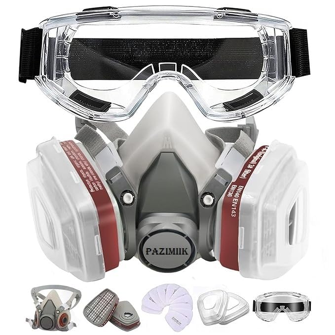 Respirator Mask Reusable Half Face Gas Cover/ Shield With Safety Glasses, Filters For Painting, Welding, Polishing, Wood Working And Other Work Protection Against Dust, Staining, Sanding Gas Mask-image-20
