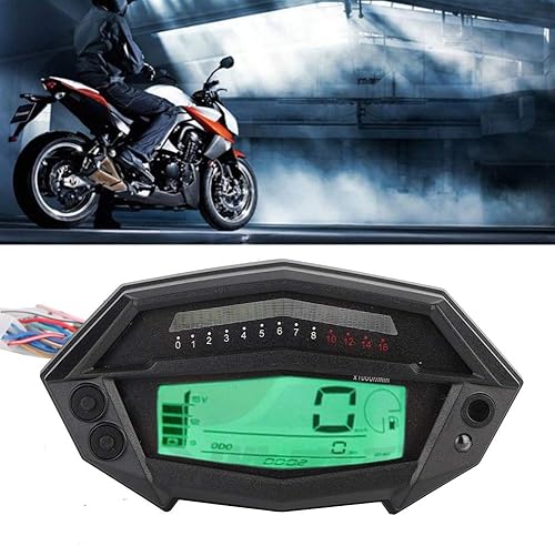 Miniatura 8 de Suuonee Tacómetro digital para motocicleta, velocímetro, PC + LED, tacómetro negro, indicador de engranajes, apto para Kawasaki Z1000