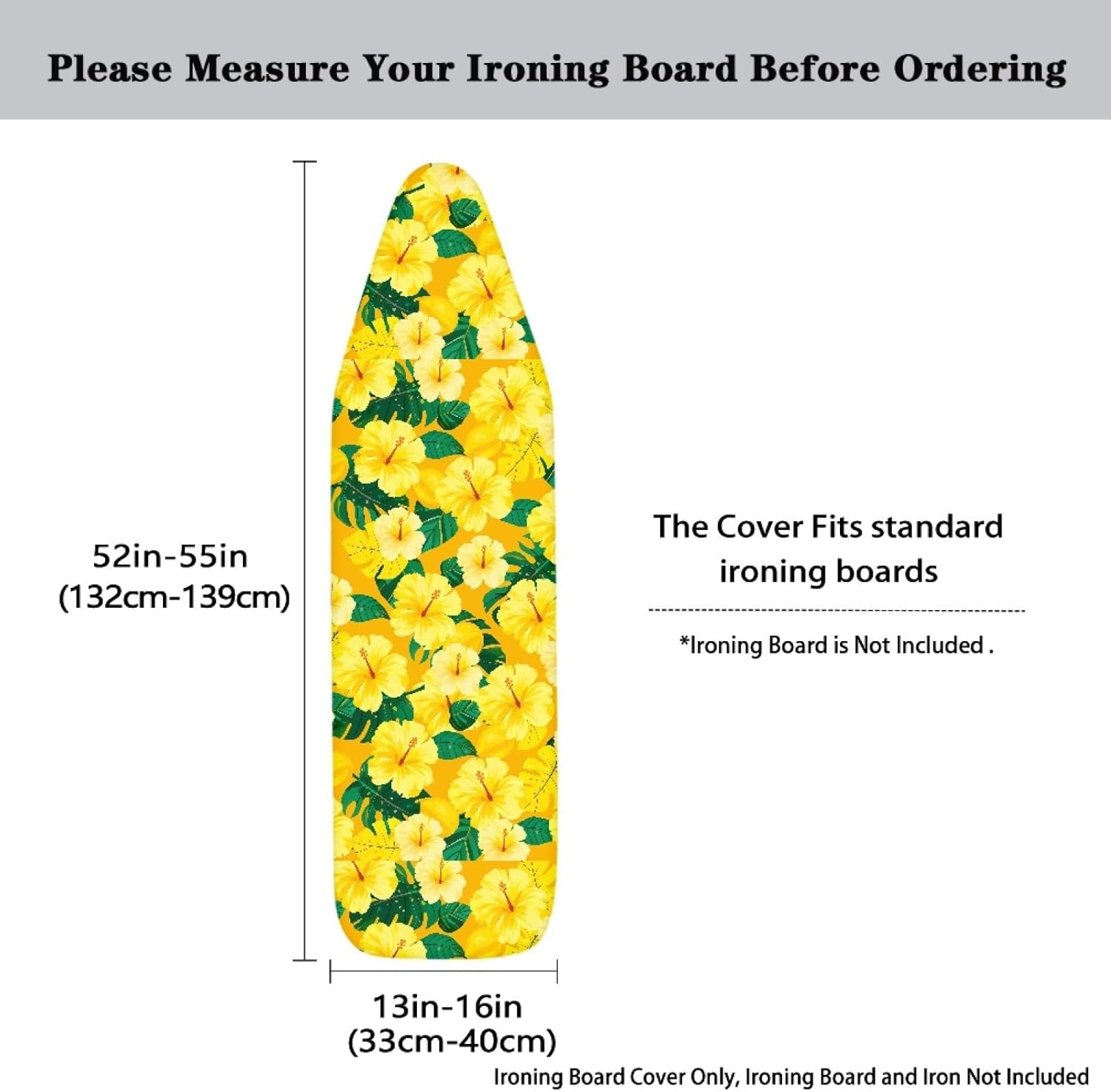 Flowers Ironing Board Cover,16"x55" Standard Ironing Board Cover with Elastic Edge and Hook and Loop Fasteners, Scorch & Stain Resistant, Polyester Home Ironing Board Covers, Watercolor Floral