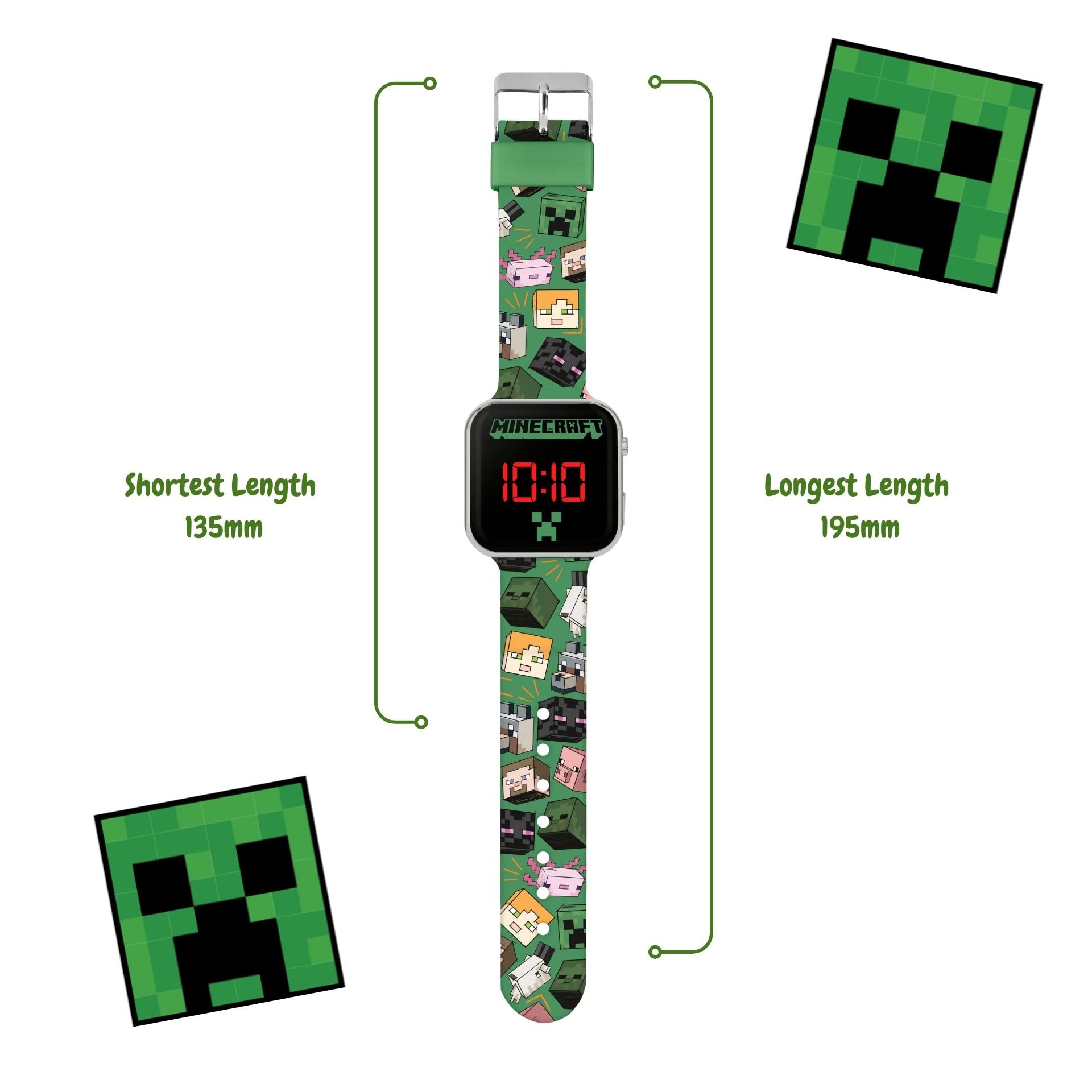 Minecraft Reloj LED con correa impresa verde MIN4230